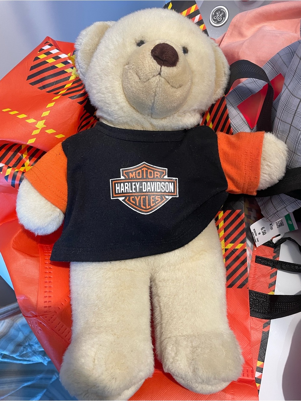 Build-A-Bear Harley-Davidson Plush Bear in Black and Orange Shirt